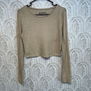 AERO AIRSTRENGTH RIBBED LONG SLEEVE CROP TOP EARTHY NEUTRAL SIZE L
